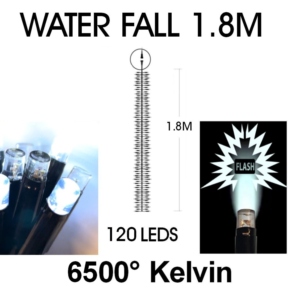 9573 - EXTENSION - Water Fall 120 LEDS (Progressif) - Ht. 1,80 m x 20 cm -  Fil Noir - Blanc Froid 6500°K