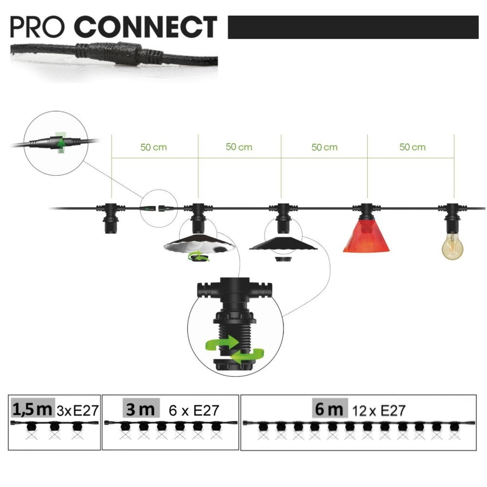 Guirlande 3m TEMPEST (Ampoules Incassables) 6xE27/G45 LED 1W - 1700K