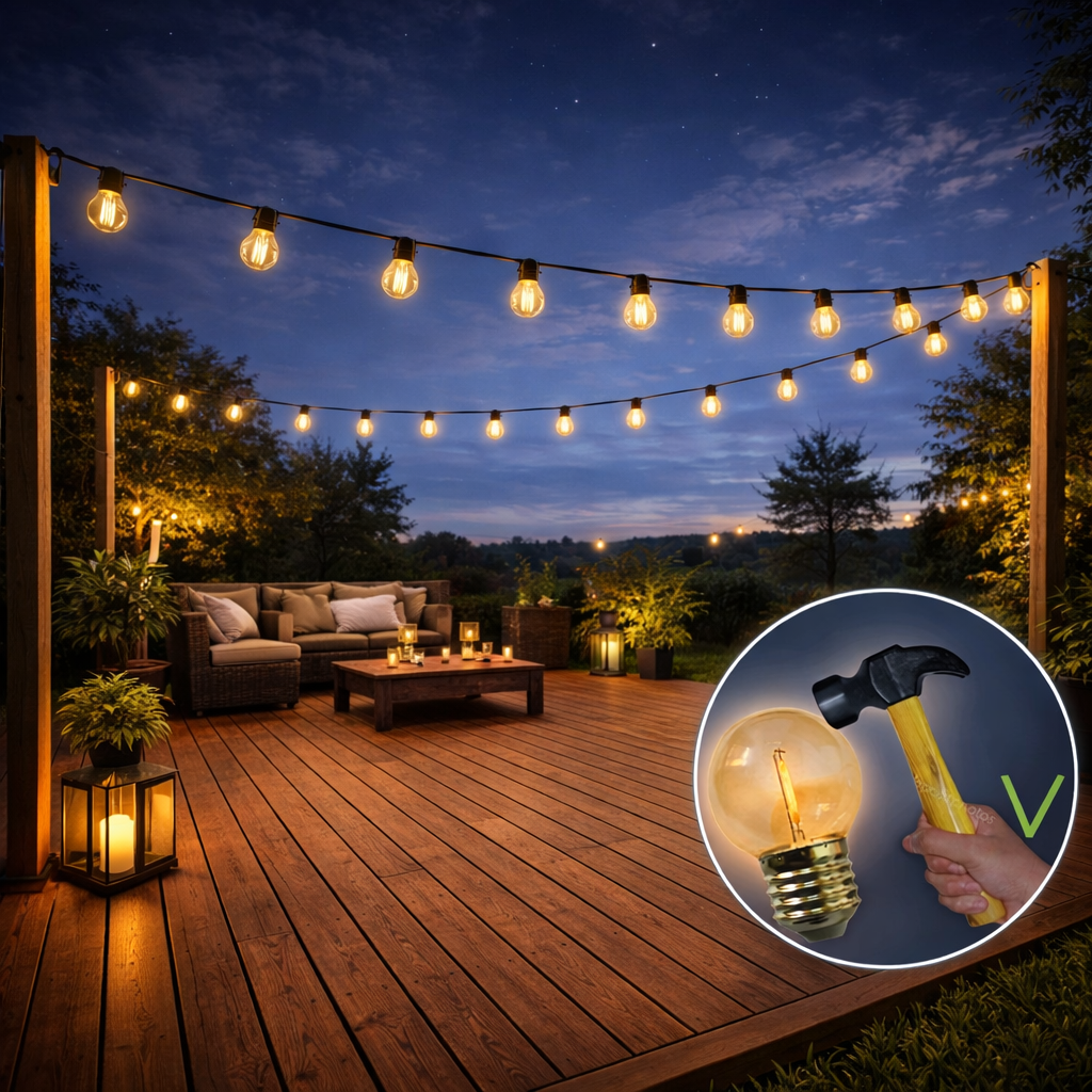 Guirlande 6m TEMPEST (Ampoules Incassables) 12xE27/G45 LED 1W - 1700K