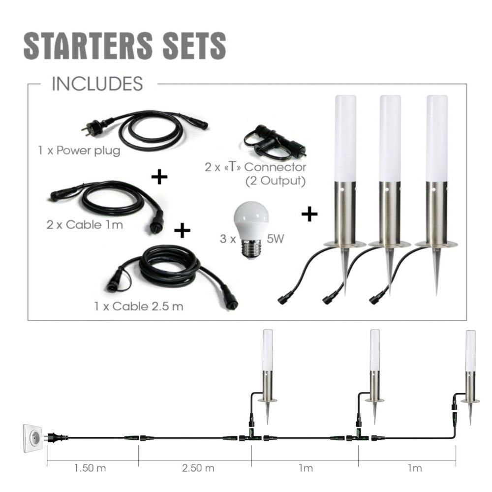 4213A-Set3 - 3 Bornes Inox à piquer LED