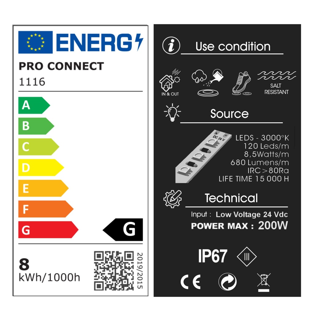 1116 - Bandeau Lumineux Silicone - 1 m (in+out)