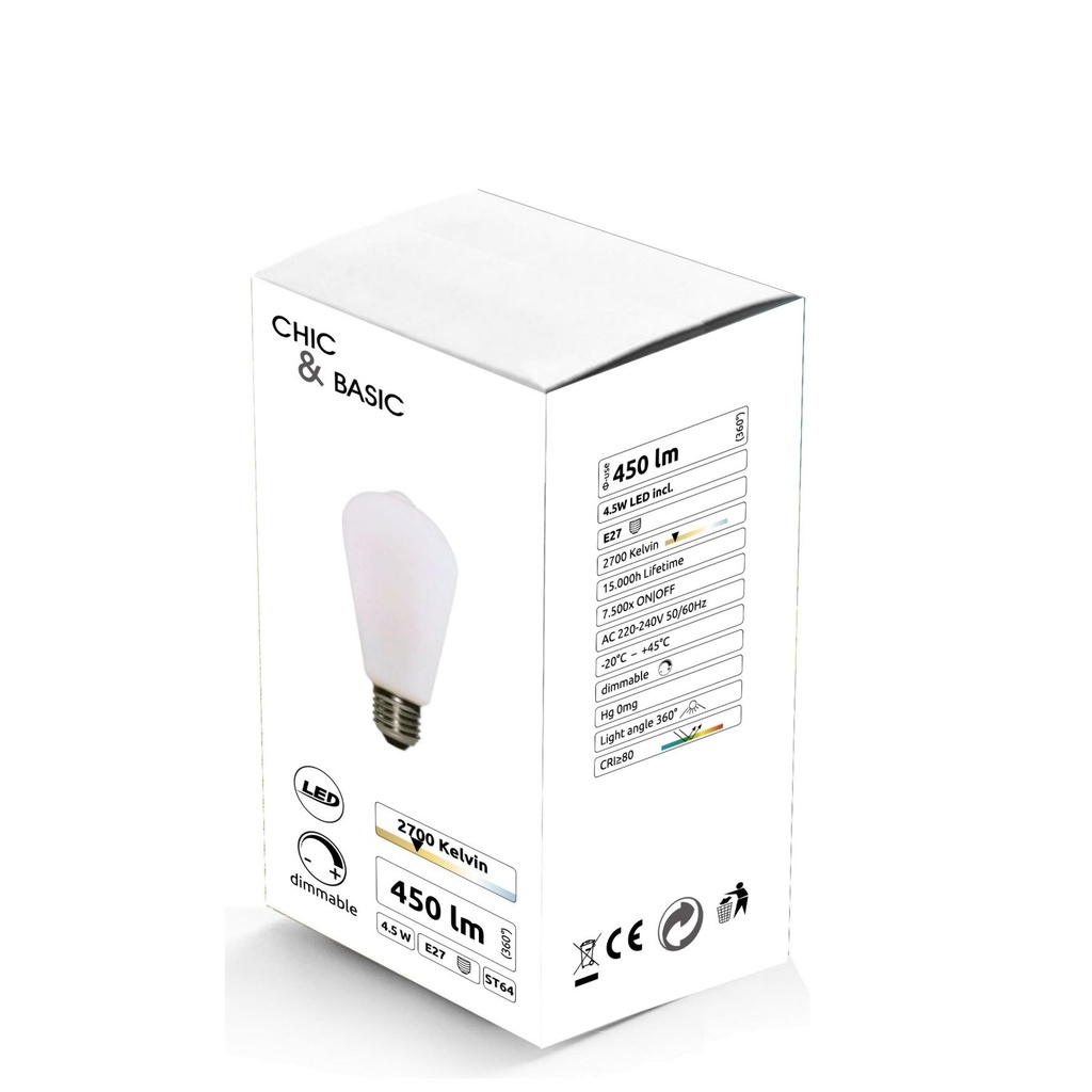C720 - E27/ST64 -4,5W - 450 lm - Dim. -2700°K - Milky