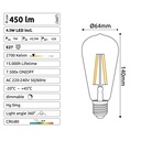 C723 - E27/ST64 - 4,5W - 450 lm - Dim. -2700°K - Clear