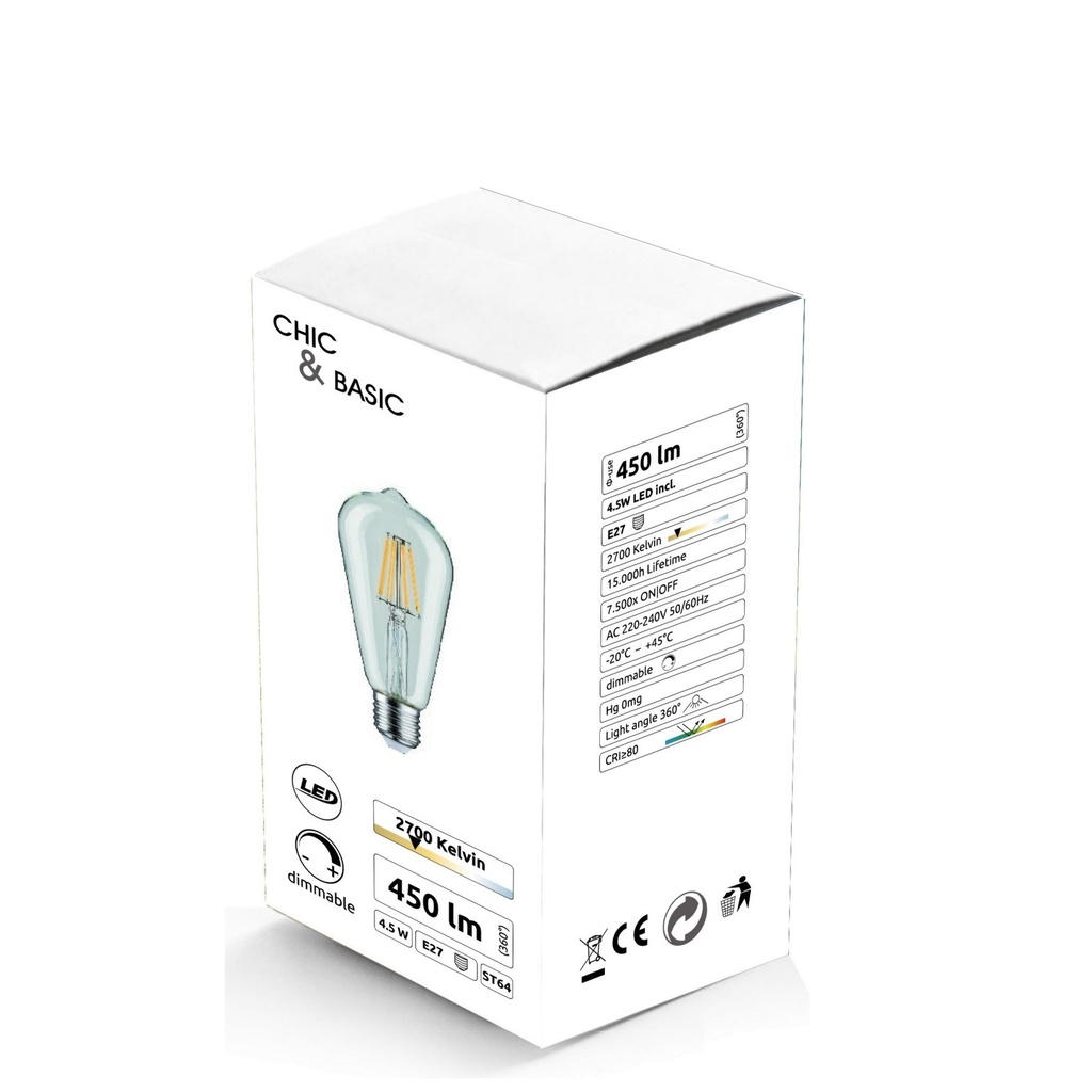 C723 - E27/ST64 - 4,5W - 450 lm - Dim. -2700°K - Clear
