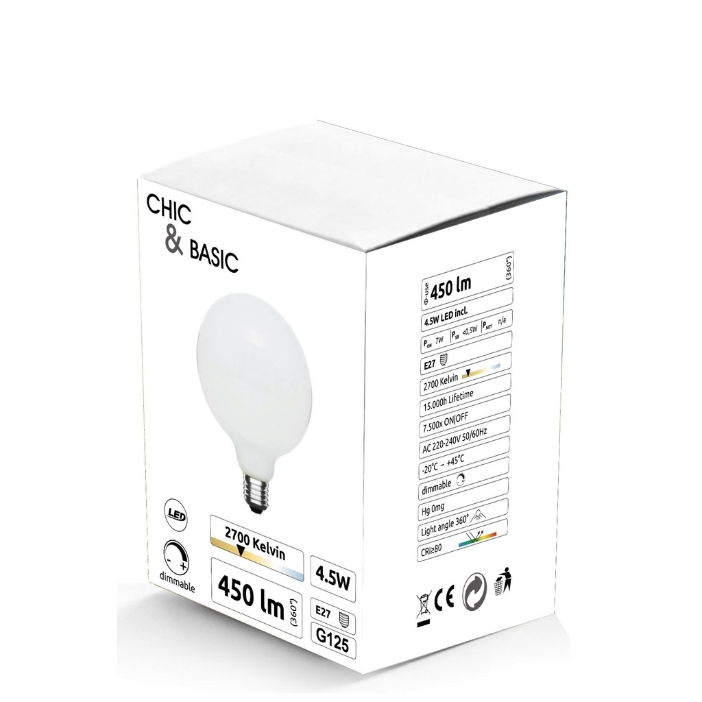 C920 - E27/G125 - 4,5W - 450 lm - Dim. - 2700°K - Milky