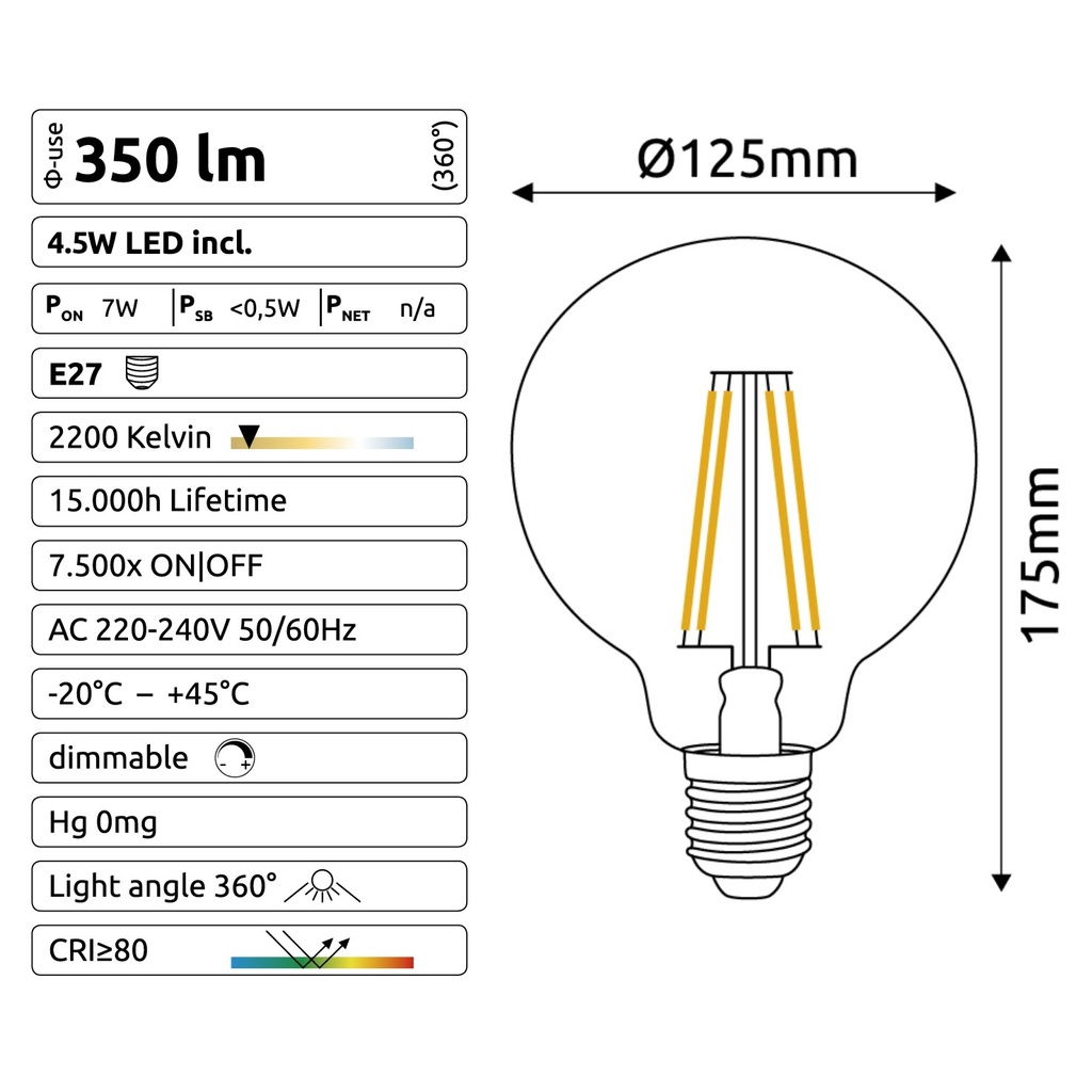 C922 - E27/G125 - 4,5W - 450 lm - Dim. - 2200°K - Vintage