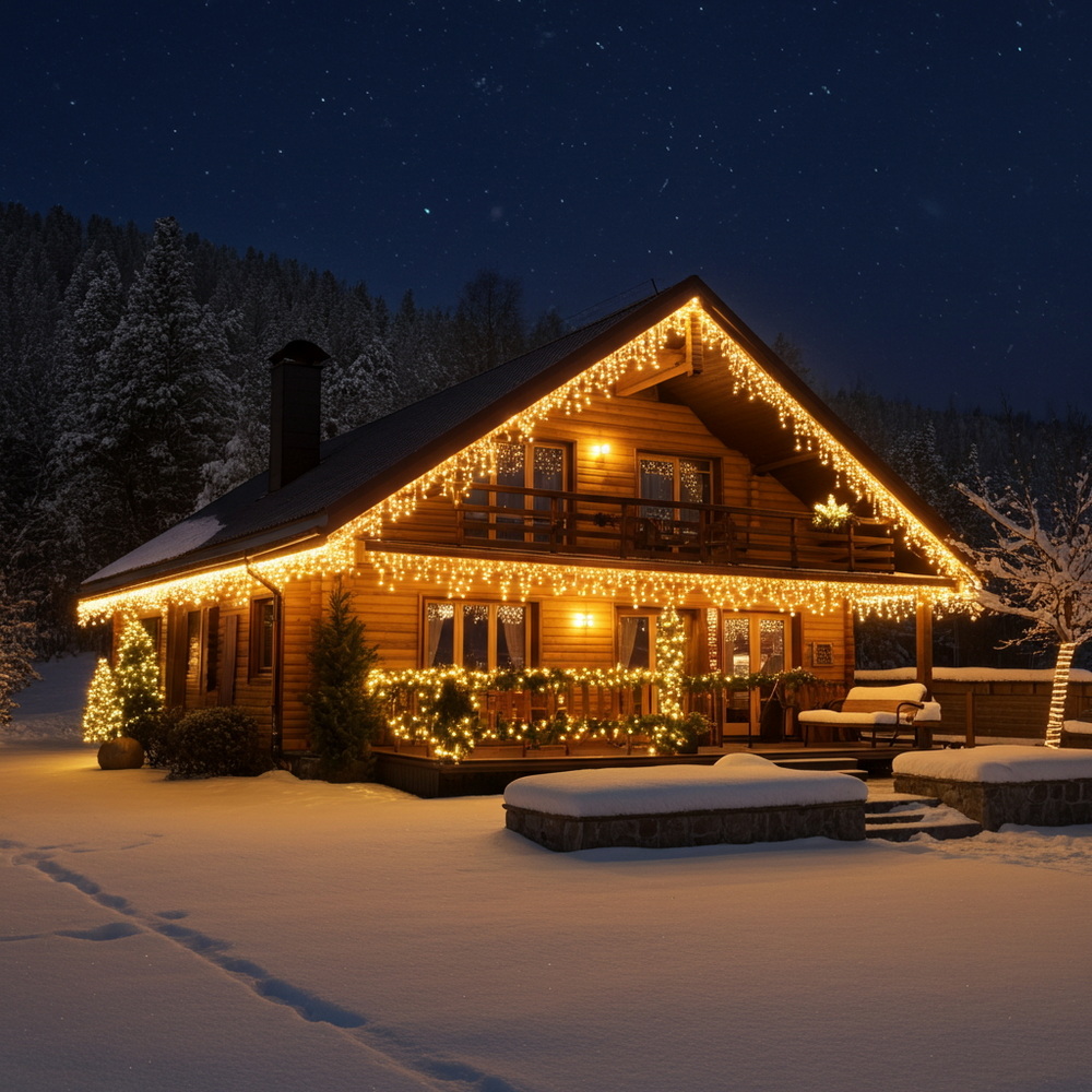 9550 - EXTENSION - Rideau long 60 LEDS (fixe) - Larg. 0,75m x Ht 200cm - Fil Noir - Blanc Chaud 2200°K