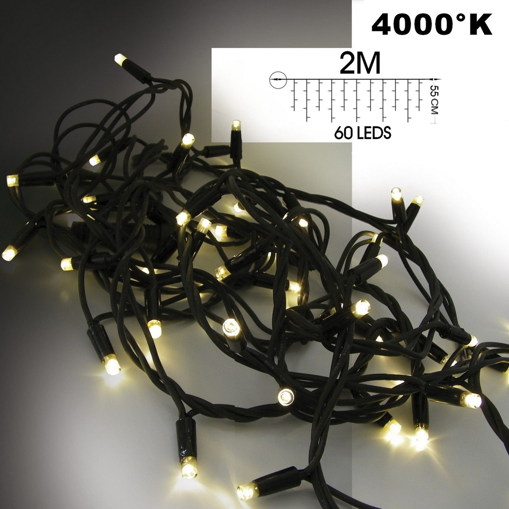 9532 - EXTENSION - Stalactite 60 LEDS (Flash) - L 2 m x H 55 cm -  Fil Noir - Blanc Chaud 4000°K