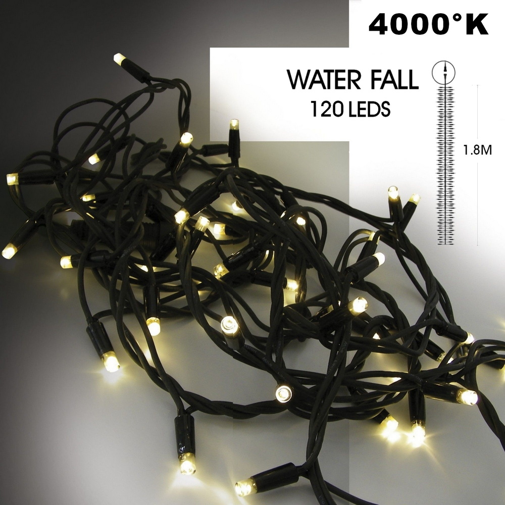 9572 - EXTENSION - Water Fall 120 LEDS (Progressif) - Ht. 1,80 m x 20 cm -  Fil Noir - Blanc Chaud 4000°K
