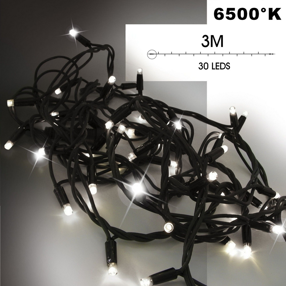 9513 - EXTENSION - Guirlande 30 LEDS (Flash) - 3 m - Fil Noir - Blanc Froid 6500°K