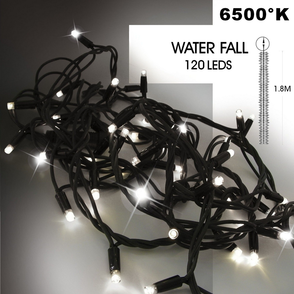 EXTENSION - Water Fall 120 LEDS (Progressif) - Ht. 1,80 m x 20 cm -  Fil Noir - Blanc Froid 6500°K
