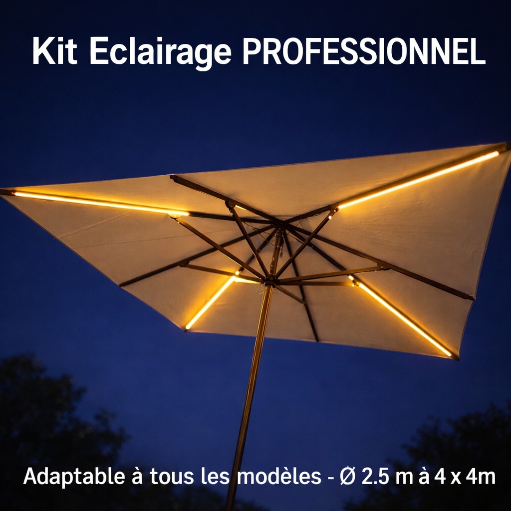 Kit Eclairage Parasols PRO : 4x Bandeau LED 1.1m (4x750 Lumens)