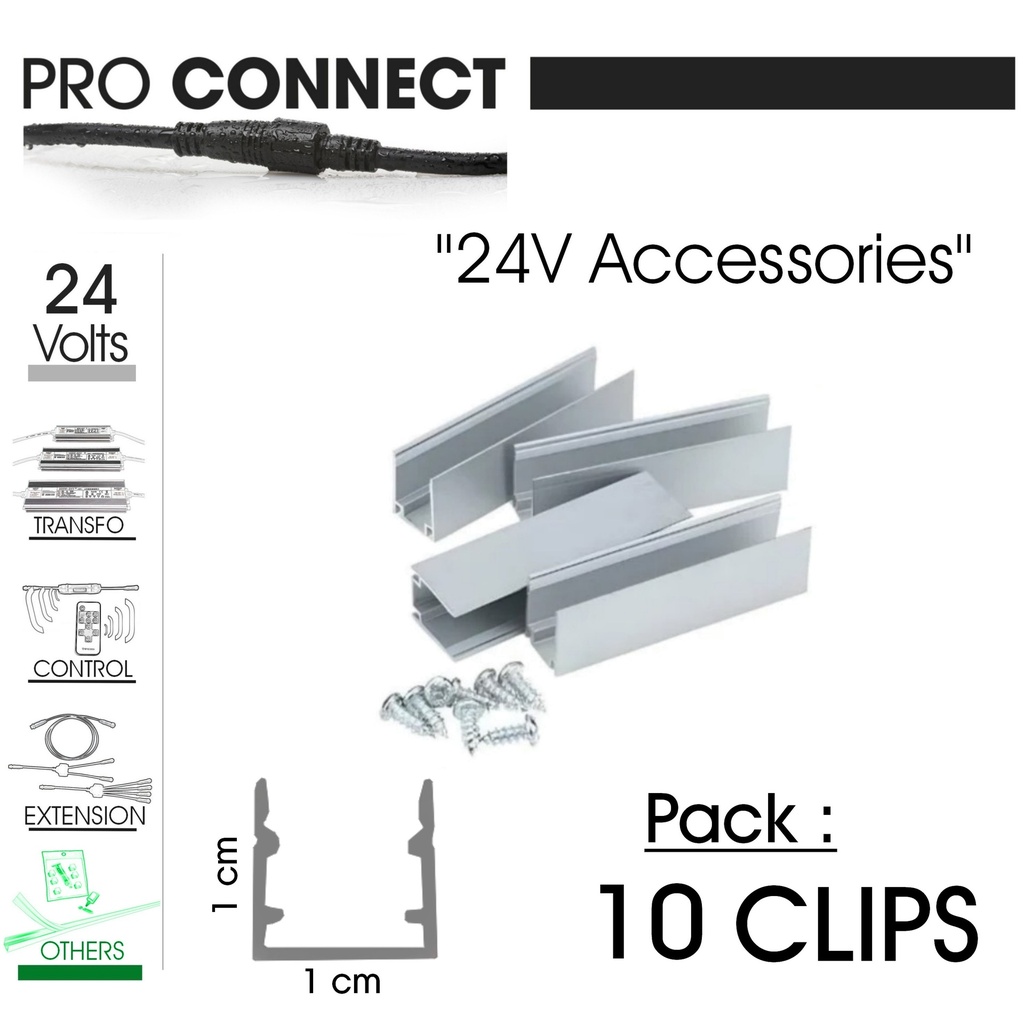 F620 - 10 Fixations Alu 1,5 cm pour Bande led ((1116-1186)
