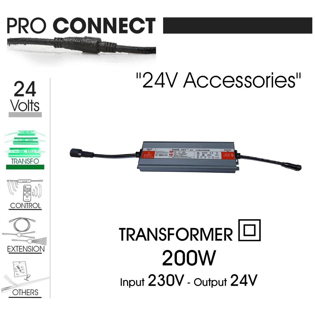 Transformateur 200W - 230V/24V - pour Bandeaux LED (Pro Connect)