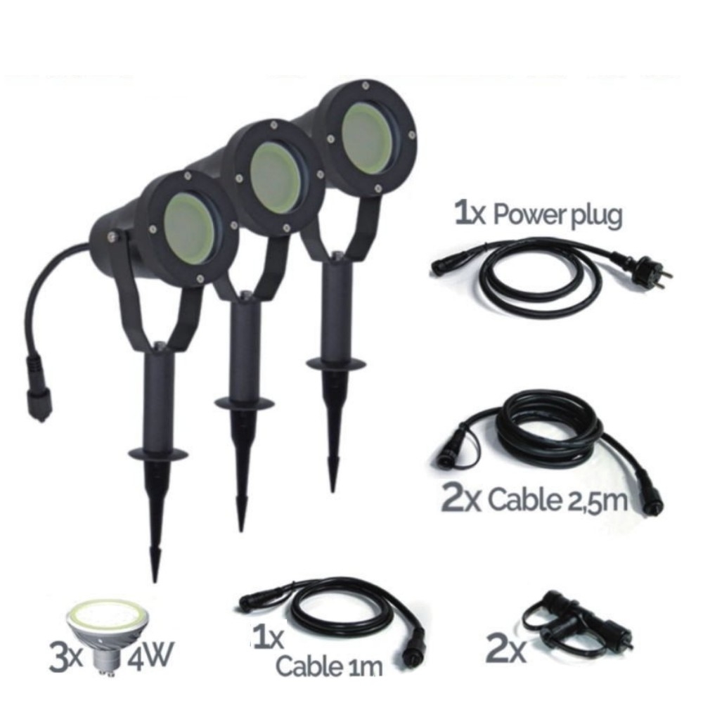 3416-Set3 - SET di 3 faretti TARGET10 in alluminio nero - 4W