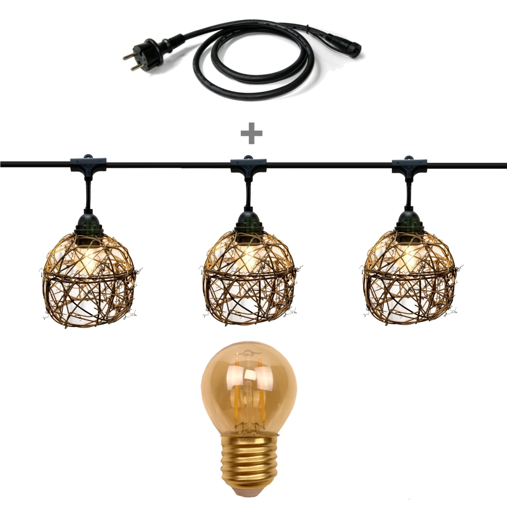8606-33-60L-P - Guirlande 6m 8xE27 Rattan Ball + prise