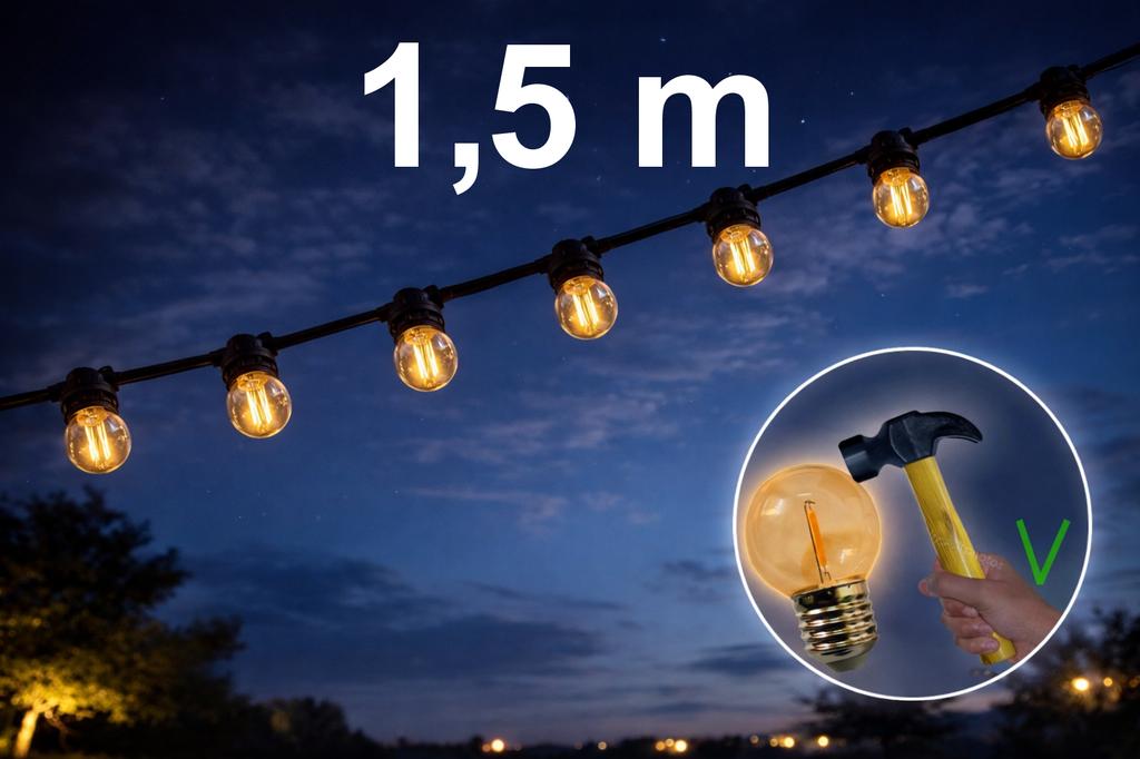 Guirlande 1,5m TEMPEST (Ampoules Incassables) 3xE27/G45 LED 1W - 1700K