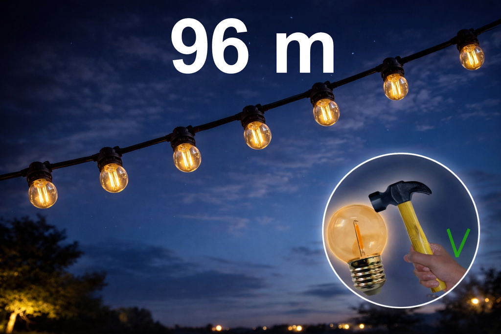 Guirlande 96m TEMPEST (Ampoules Incassables) 192xE27/G45 LED 1W - 1700K