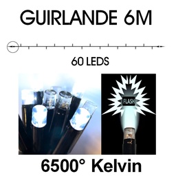 [9523] 9523 - EXTENSION - Guirlande 60 LEDS (Flash) - 6 m - Fil Noir - Blanc Chaud 6500°K