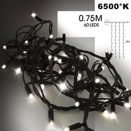 [9553] 9553 - EXTENSION - Rideau long 60 LEDS (Flash) - Larg. 0,75m x Ht 200cm - Fil Noir - Blanc Chaud 6500°K