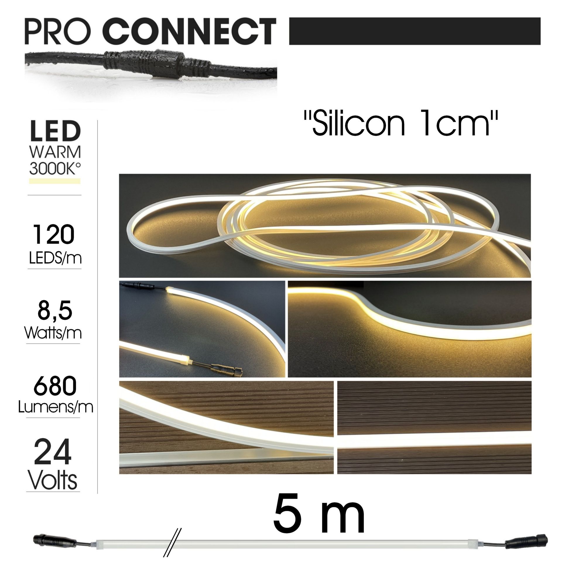 [1156] 1156 - Ext. Bandeau Lumineux Silicone - 1cm x 5 m - 3000°K