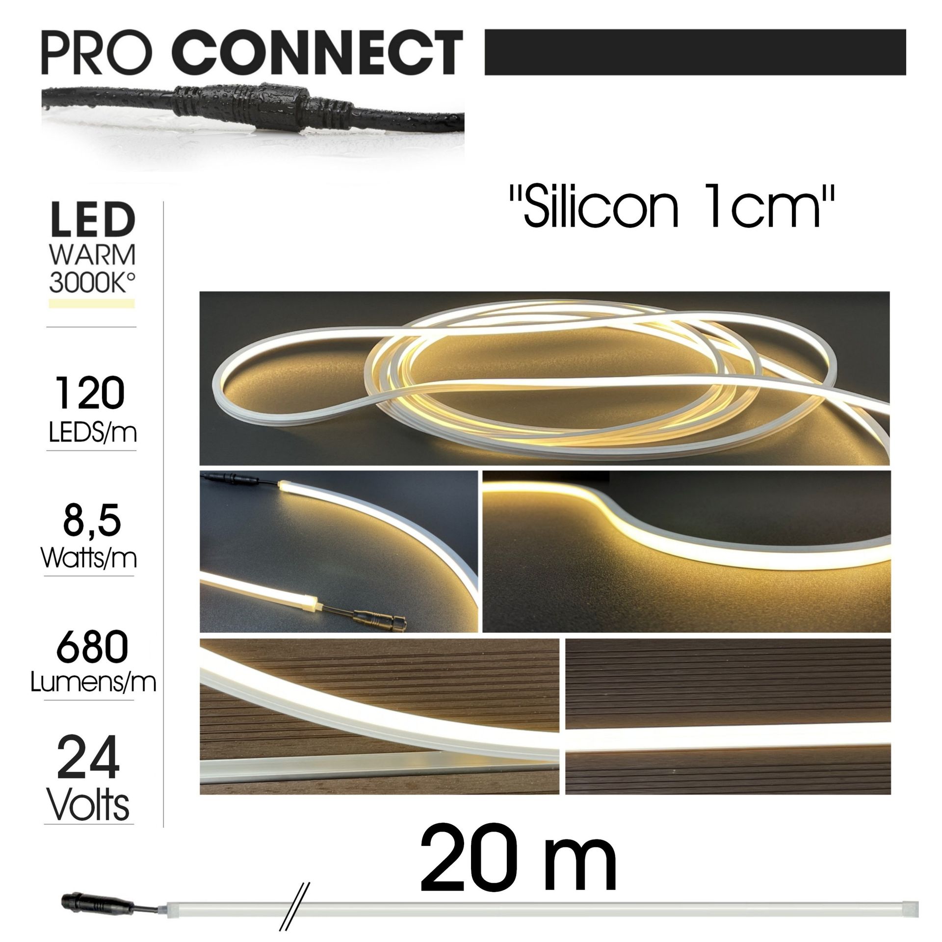 [1186] 1186 - Bandeau Lumineux Silicone - 1cm x 20 m - 3000°K