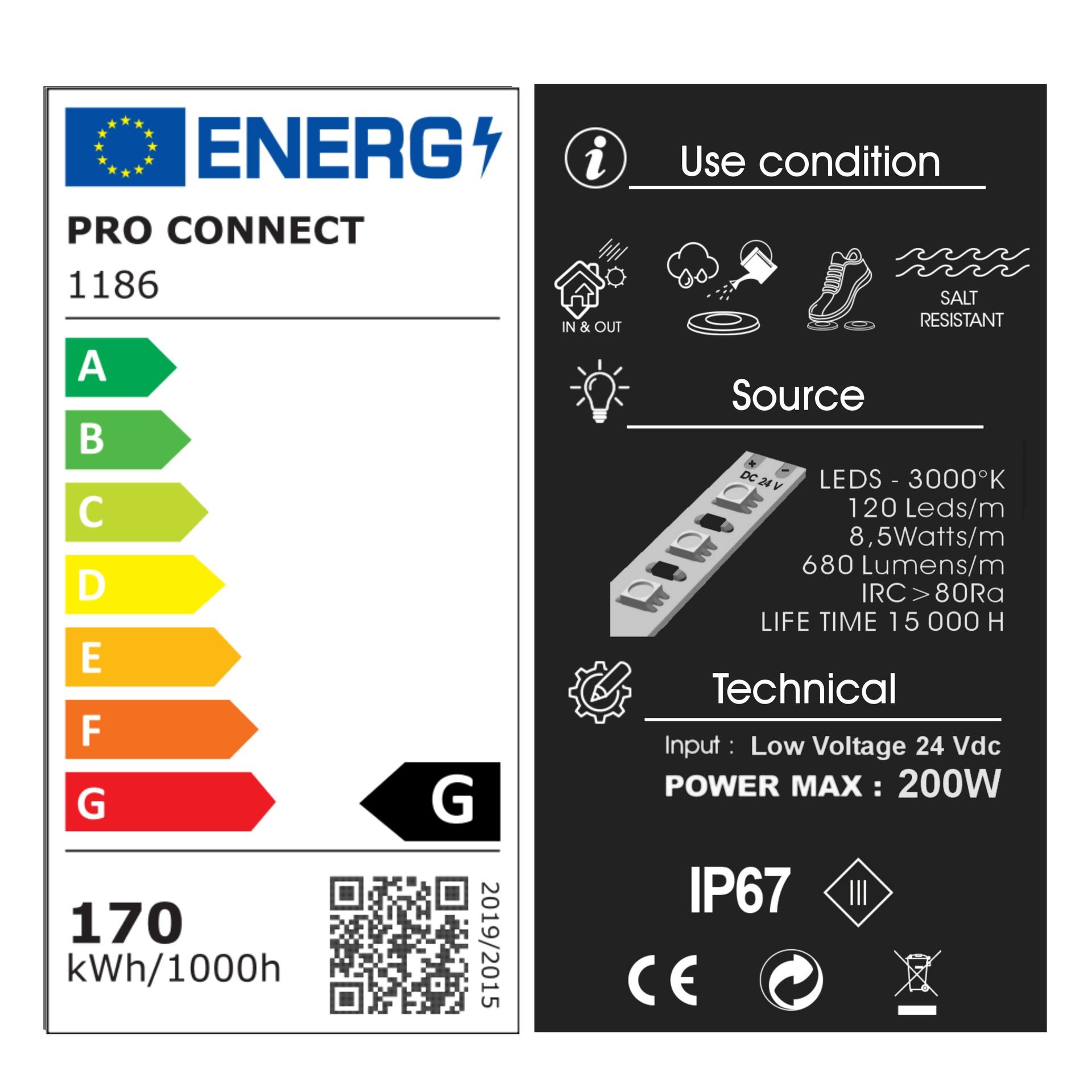 [1186] 1186 - Bandeau Lumineux Silicone - 1cm x 20 m - 3000°K