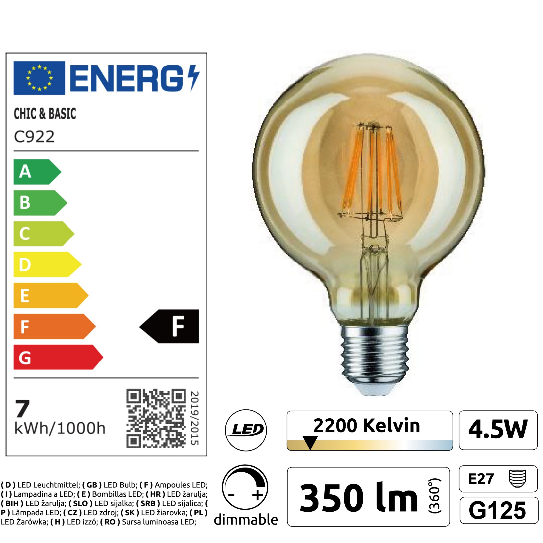 [8606-C922] 8606-C922 - Guirlande (Extension) 6m 8xE27/G125 Fil 2200K