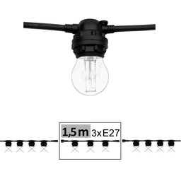 [G502] Guirlande 1,5 m - 3xE27, Raccordable jusqu'à 300m (Vendu sans ampoules)